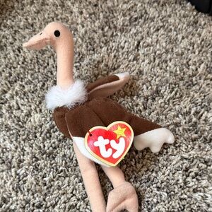 Ty Plush Ostrich with Brown and Cream Feathers